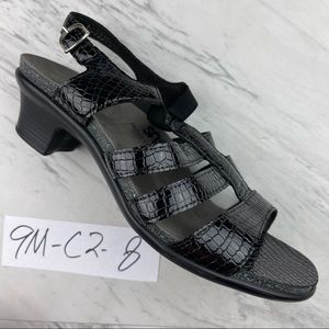 SAS Sandals  US Womens Size 9 M Comfort Black Leather Low Heel Snakeskin Shoes